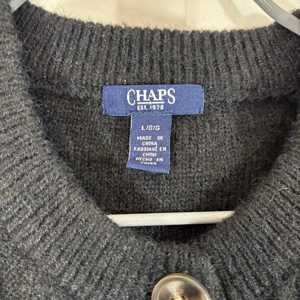 Women's Navy Blue CHAPS Cable Knit Button Cardigan Sweater Large - Picture 4 of 5